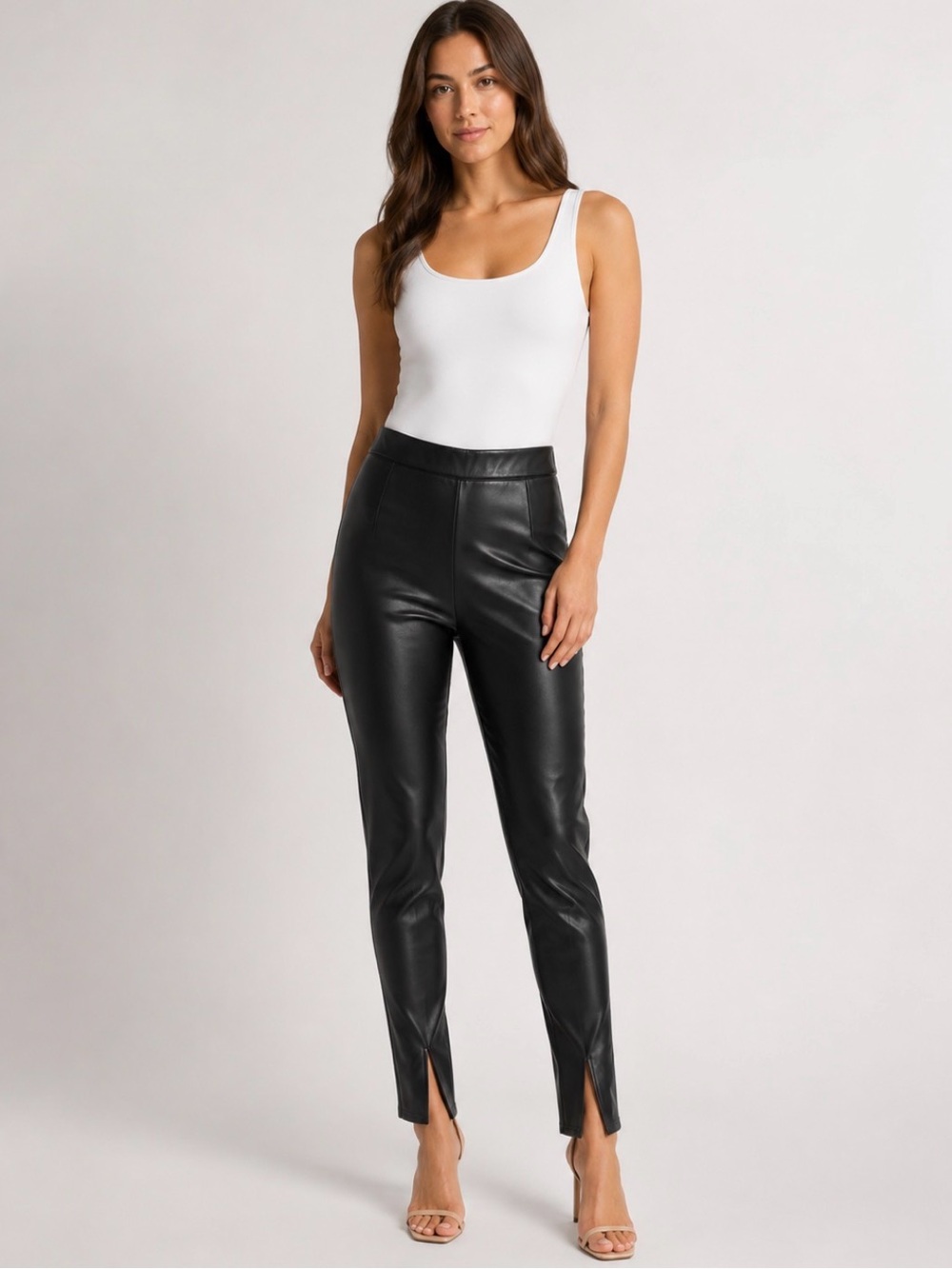 Lovers + Friends Black Faux Leather Pants Size S High Rise Split Hem Side Zip